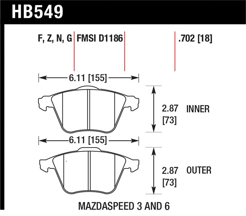 Mazda Mazdaspeed6 Brake Pads - Front - Hawk Performance - HP+ Compound - `06-`07